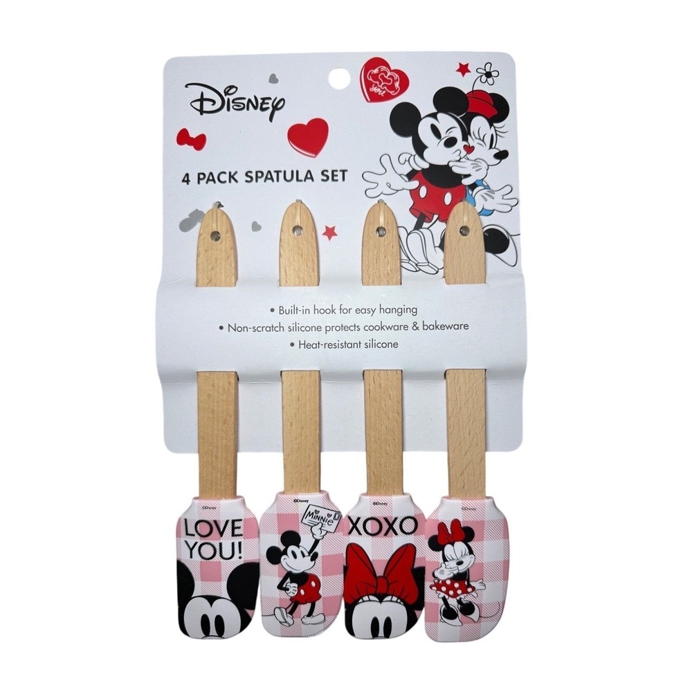 Disney Silicone Spatula Set Mickey Minnie Mouse 4 Pack Heat Resistant Baking NEW